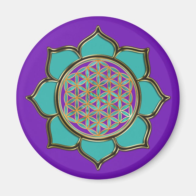 Imã Blume des Lebens Lotus - türkis / roxo (Frente)