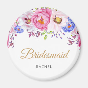 Imã Blush Floral Bridesmaid Name Magnet