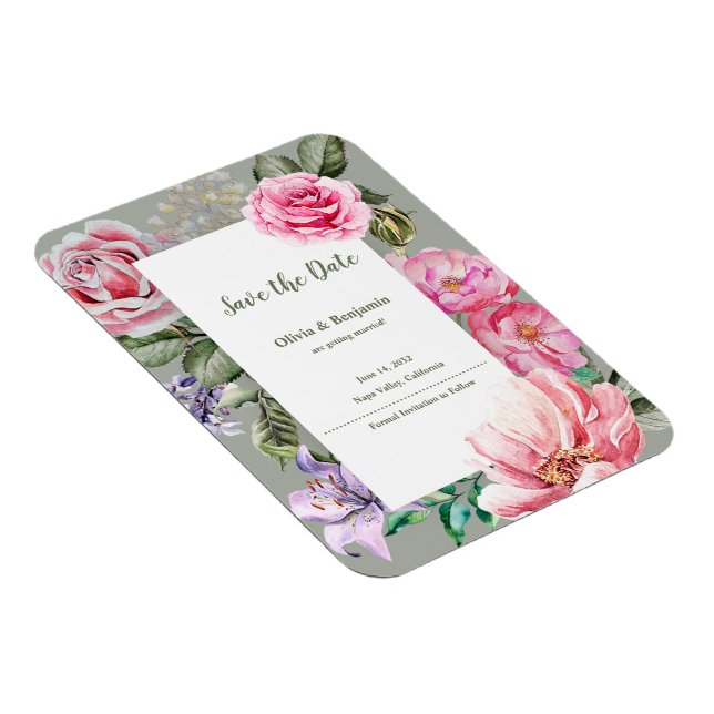Ímã Blush Garden Floral Wedding Save the Date (Lado Direito)