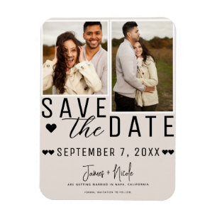 Ímã Blush Moderno Bege Save the Date 2 Fotos Casamento