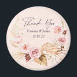Imã Blush PInk Boho Watercolor obrigado Floral para vo<br><div class="desc">Blush PInk watercolor Boho Floral Pampas Grass Favor de casamento</div>