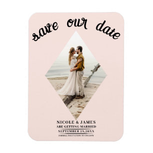 Ímã Blush Pink Diamante Foto Casamento Save the Date