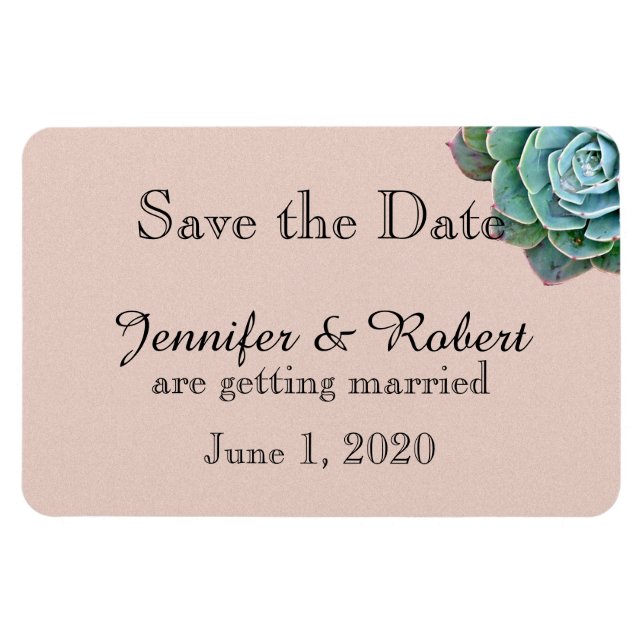 Ímã Blush Succulent Wedding Salvar Data (Horizontal)