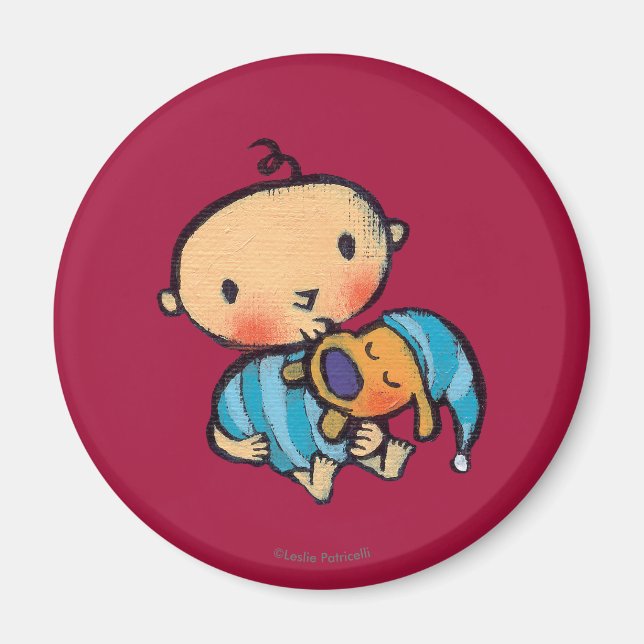 Imã Boa noite Beija Puppy Adorável de Pijama Azul (Frente)