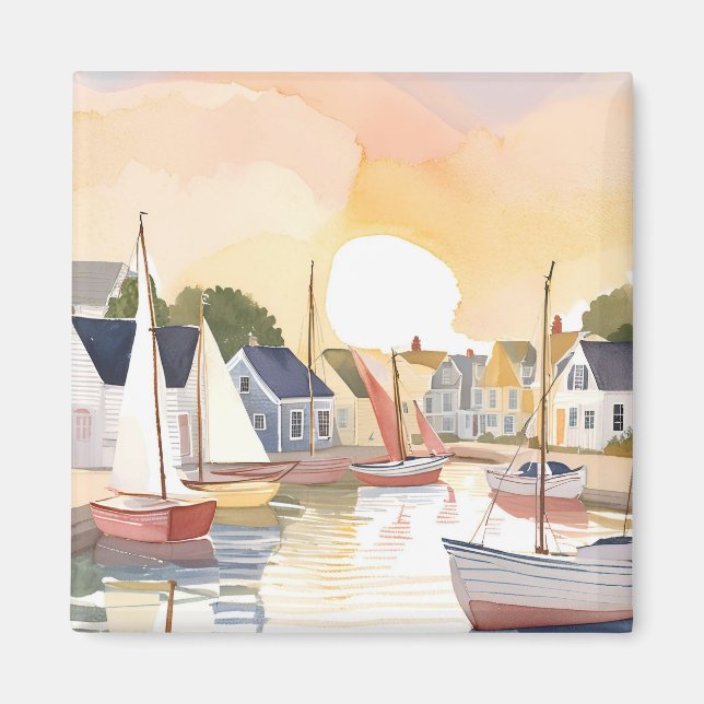 Imã Boat Bay | Coastal Ocean Watercolor Painting (Frente)