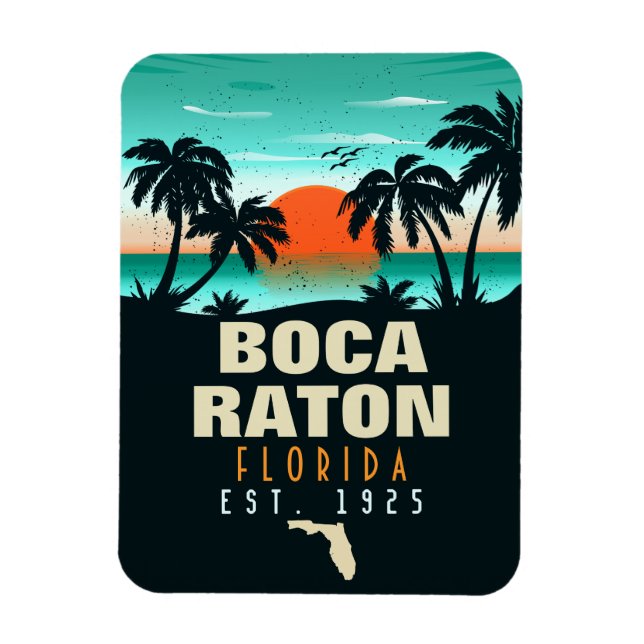 Ímã Boca Raton Florida Retro Sunset Beach Souvenirs (Vertical)