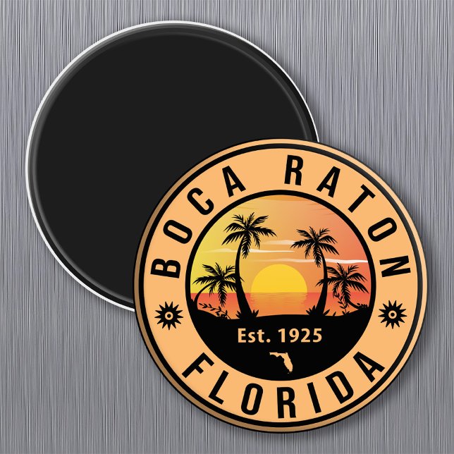 Imã Boca Raton Florida Retro Sunset Beach Souvenirs (Criador carregado)