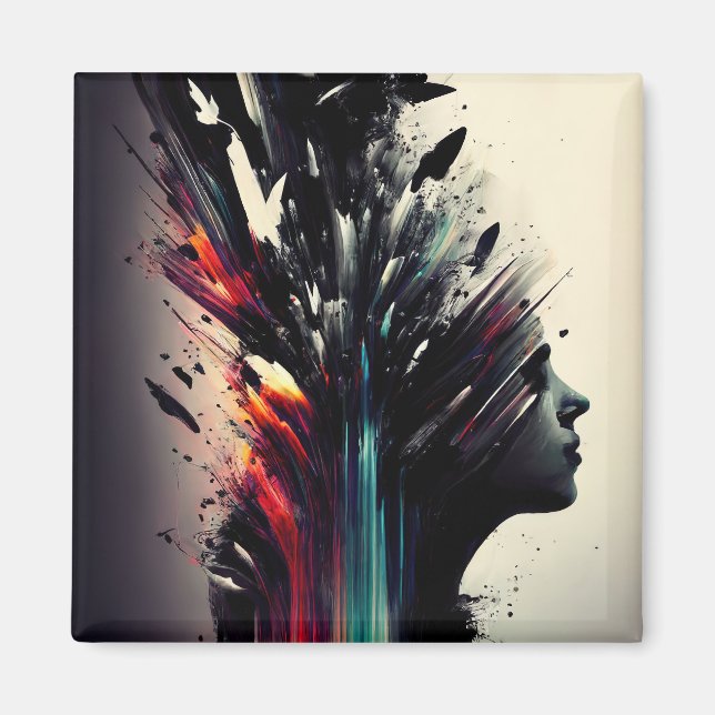 Imã Boho abstrato art com cara de menina (Frente)