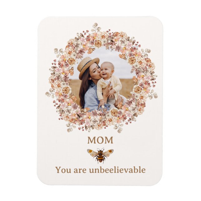 Ímã Boho Bee Watercolor Wildflower Foto Personalizada  (Vertical)