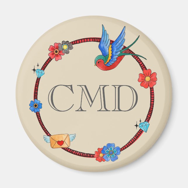 Imã Boho Bluebird Monograma (Frente)