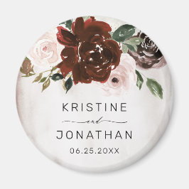 Imã Boho Burgundy Rosa Rosa Watercolor Casamento Flora