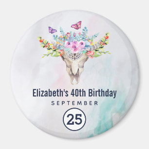 Imã Boho Caveira com um Buquê Floral Salve a Data