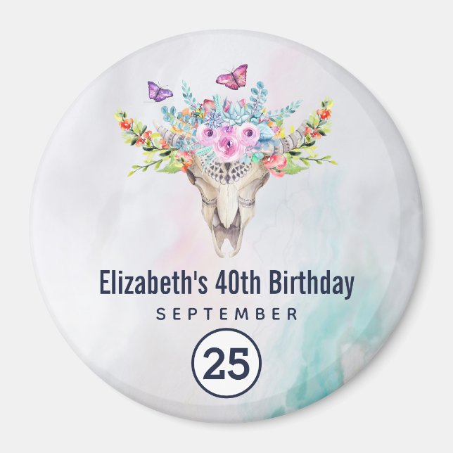 Imã Boho Caveira com um Save the Date de Buquê Floral (Frente)