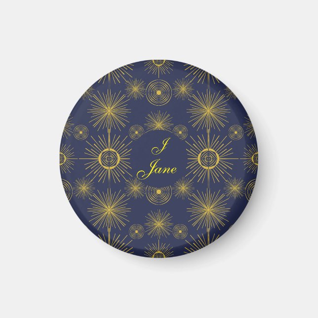 Imã Boho Celestial Sun Stars Personalizadas Azul (Frente)