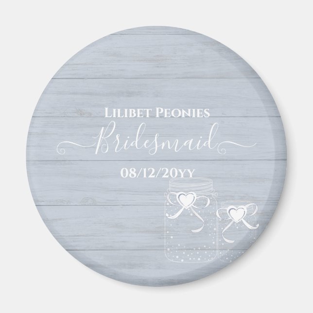 Imã BoHO Dusty Blue Driftwood Casamento Mason Jars (Frente)