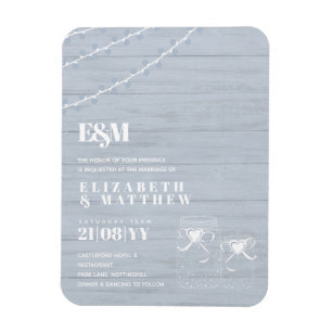 Ímã BoHO Dusty Blue Driftwood Casamento Mason Jars