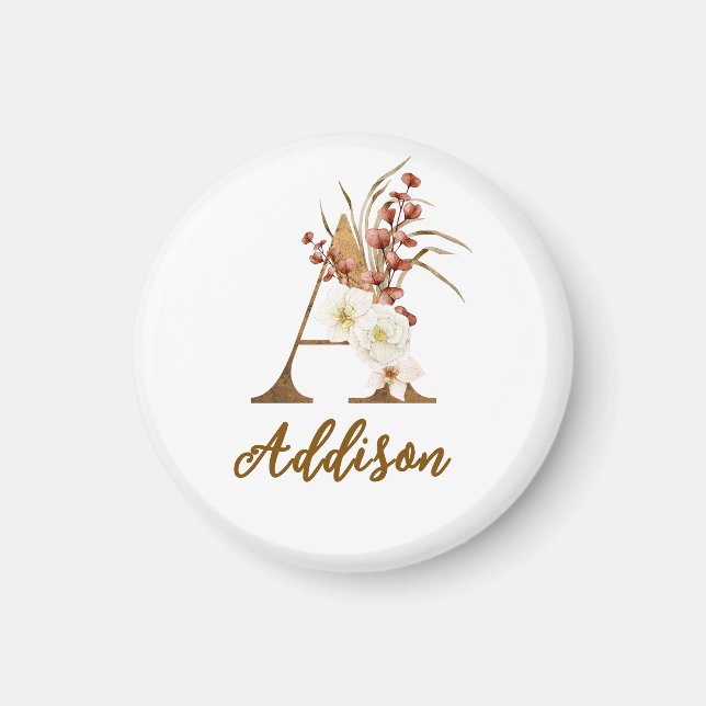 Imã Boho Floral A Monograma Wedding Favor (Frente)