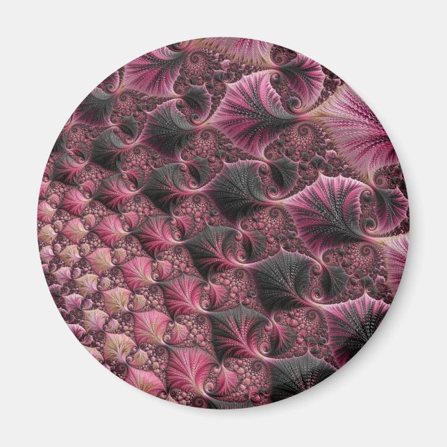 Imã Boho Funky Ecletismo Rosa Preto Abstrato Fractal (Frente)