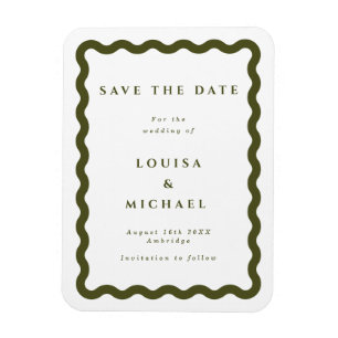 Ímã Boho Green Wavy Frame Weding the Date Magnet