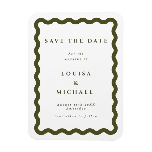 Ímã Boho Green Wavy Frame Weding the Date Magnet (Vertical)