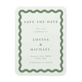 Ímã Boho Green Wavy Frame Weding the Date Magnet
