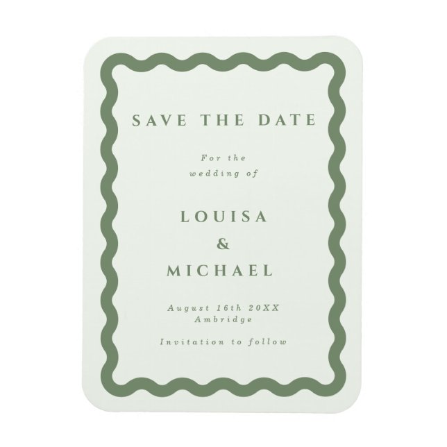 Ímã Boho Green Wavy Frame Weding the Date Magnet (Vertical)