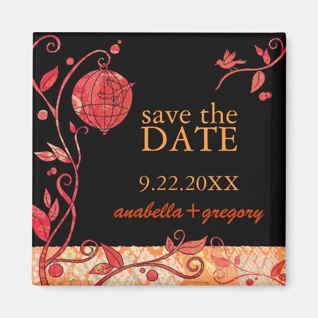 Imã Boho Love Birds Wedding Save the Date (Frente)