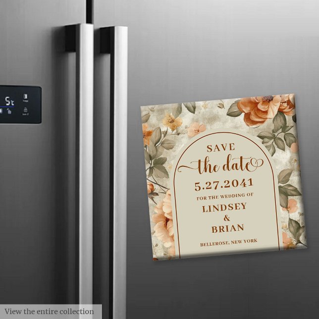 Imã Boho Moderno Laranja Queimada Bege Verde Salva a D (Modern Boho Burnt Orange Beige Sage Save the Date)