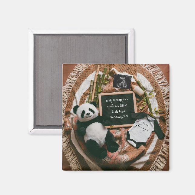 Imã Boho Neutral Panda Pregnancy Announcement gift (Front/Back)