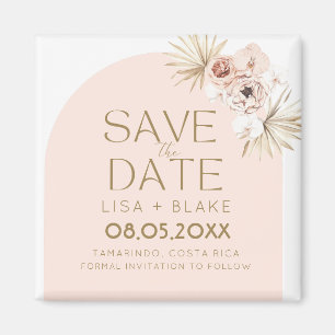 Imã Boho Pampas Grass Pink Casamento Salve a Data