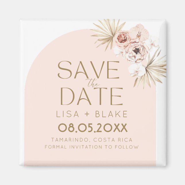 Imã Boho Pampas Grass Pink Casamento Salve a Data (Frente)