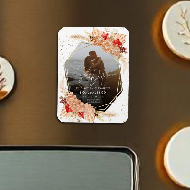 Ímã Boho Photo | Terracotta Casamento Exceto Data (Criador carregado)