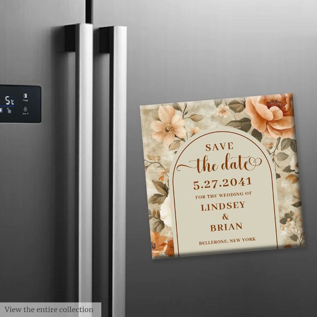 Imã Boho Rust Bege Oliva Floral Tendência Salve a Data (Trendy Boho Rust Beige Olive Floral Save the Date)