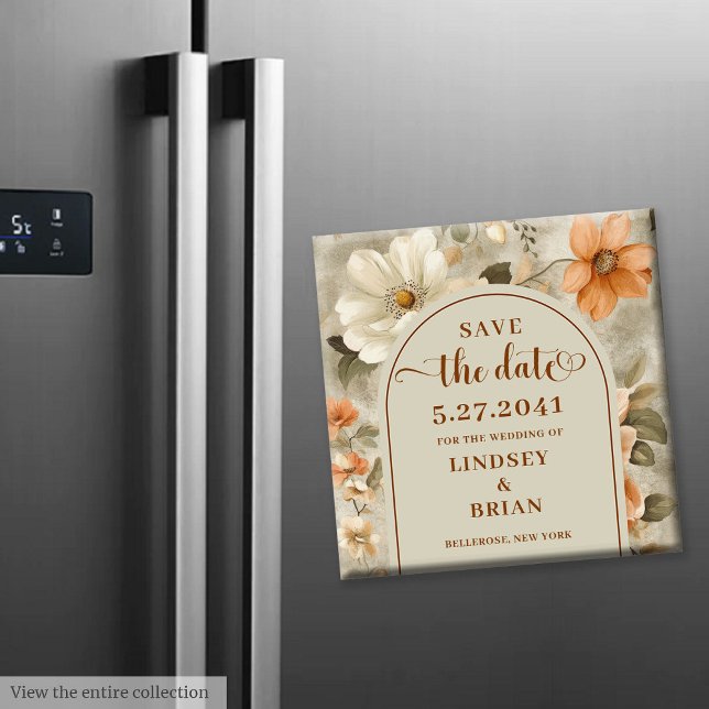 Imã Boho Rústico Laranja Queimada Marfim Azeitona Salv (Rustic Boho Burnt Orange Ivory Olive Save the Date)