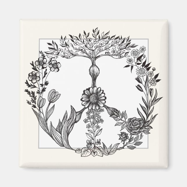 Imã Boho Sinal de Paz Elegante Girly Bonita Floral Bon (Frente)