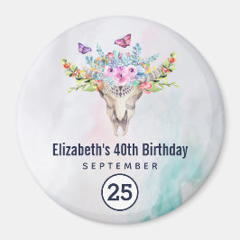 Imã Boho Skull com um Buquê Floral Salvar a Data