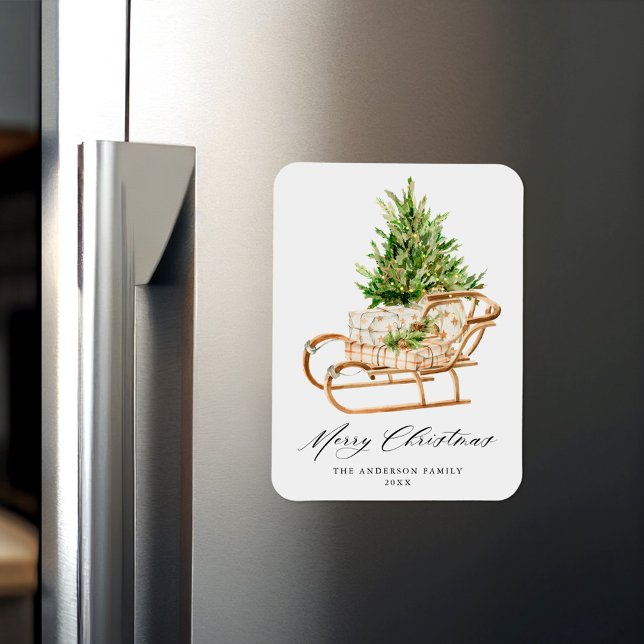 Ímã Boho Watercolor Christmas Sleigh Non-Photo (Criador carregado)