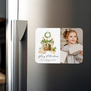 Ímã Boho Watercolor Lareira com imagem verde