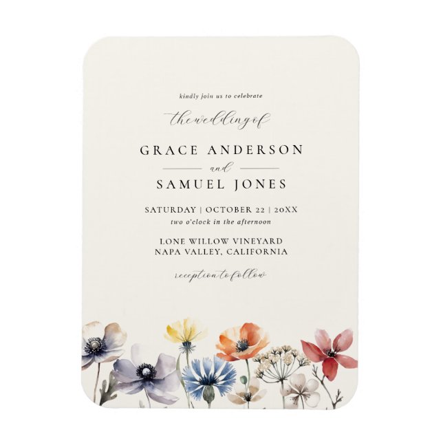 Ímã Boho Watercolor Wildflower Wedding (Vertical)
