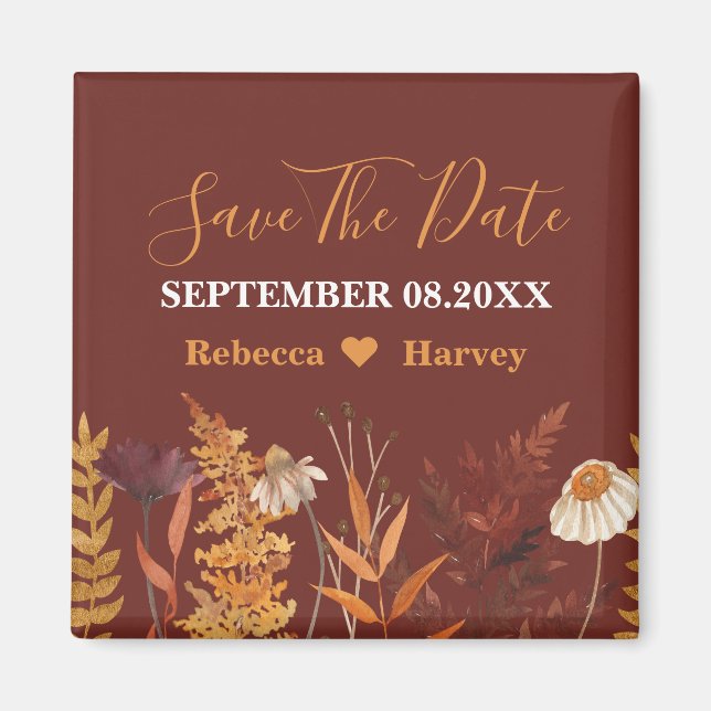 Imã Boho Wildflower Autumn Casamento outono Save Date (Frente)