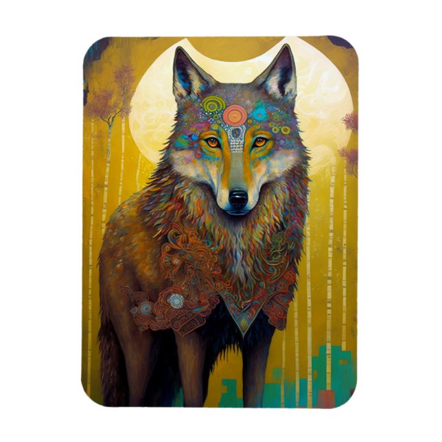 Ímã Boho Wolf Surreal Willife Art (Vertical)