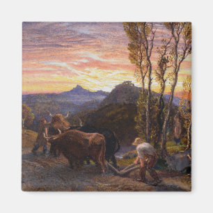 Imã Bois que Ploughing no por do sol (w/c no papel)