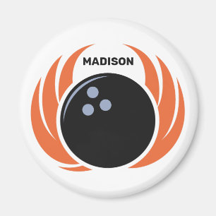 Imã Bola de boliche de nome personalizado com chama
