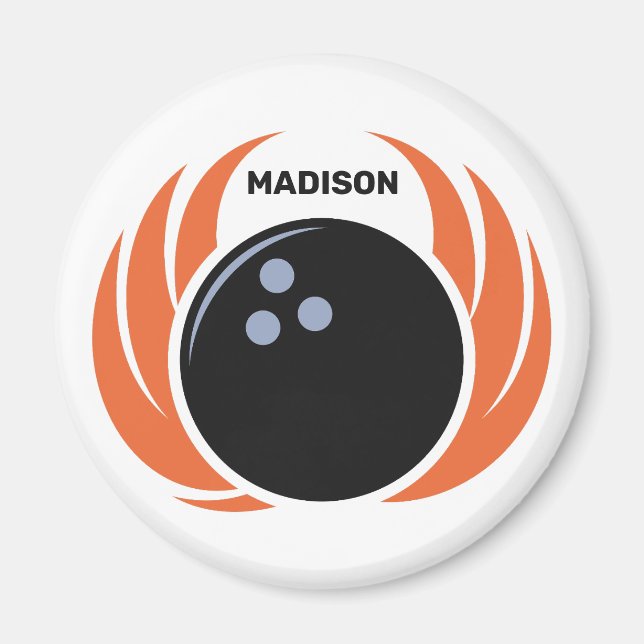 Imã Bola de boliche de nome personalizado com chama (Frente)