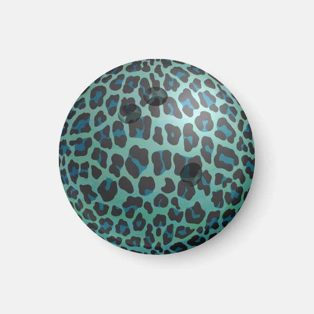 Imã Bola de boliche Leopard Teal (Frente)