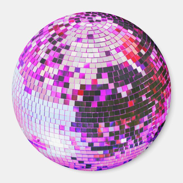 Imã Bola de discoteca retrô brilho glitter rosa aniver (Frente)