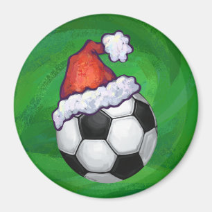 Imã Bola de Futebol Chapéu de Papai Noel no Verde