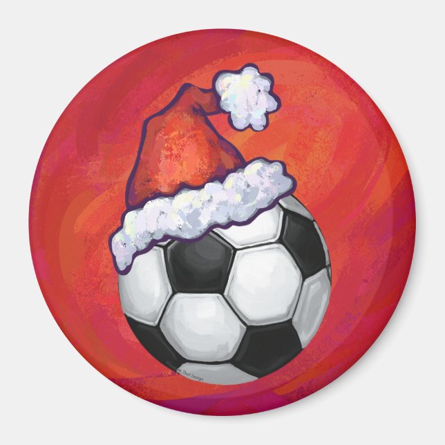 Imã Bola de Futebol do Santa Hat em Vermelho (Frente)