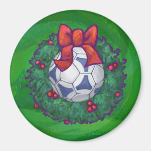 Imã Bola de Futebol Festiva Branca e Azul no Verde