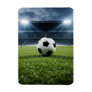 Ímã Bola de futebol no campo de grama sob luzes de est